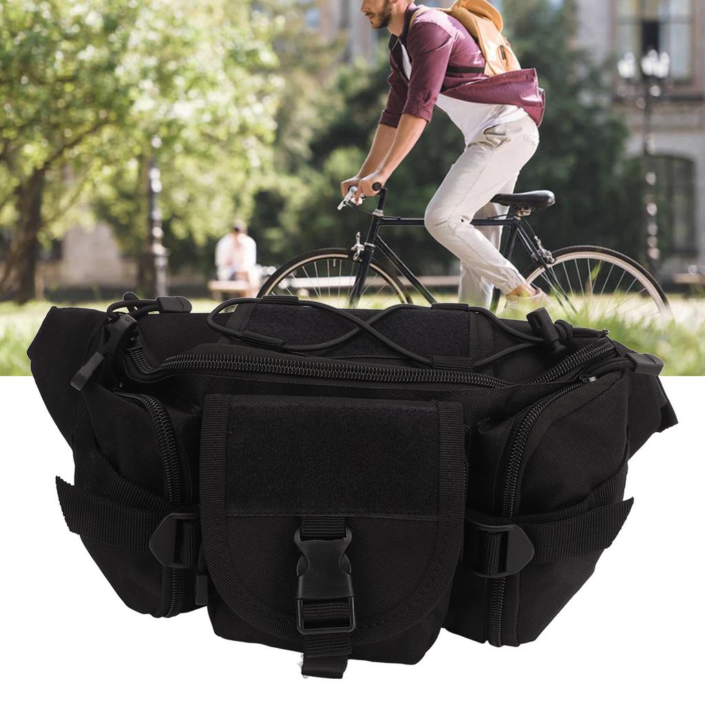 Multifunctional Fanny Pack Oxford Cloth Nylon Multi Pocketed Waist Bag for Camping Hiking Riding Traveling Black