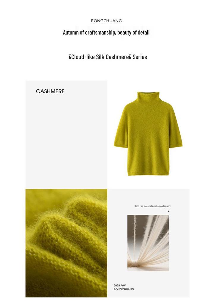 Women's Autumn/Winter Semi-High Neck Cashmere Silk Sweater