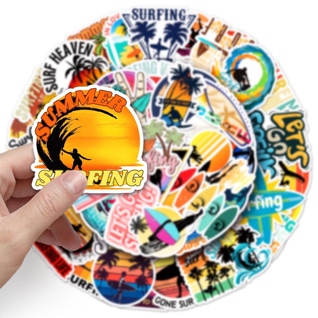 50-Piece Waterproof Cartoon Surfing Stickers for DIY Suitcases & Helmets