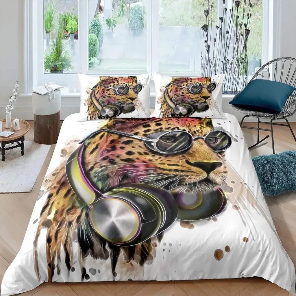 Set Copripiumino Leopardo King Copripiumino Ghepardo Feroce Copriletto Animale Selvatico Safari Decorazione Camera da Letto per Adolescenti Set Biancheria da Letto