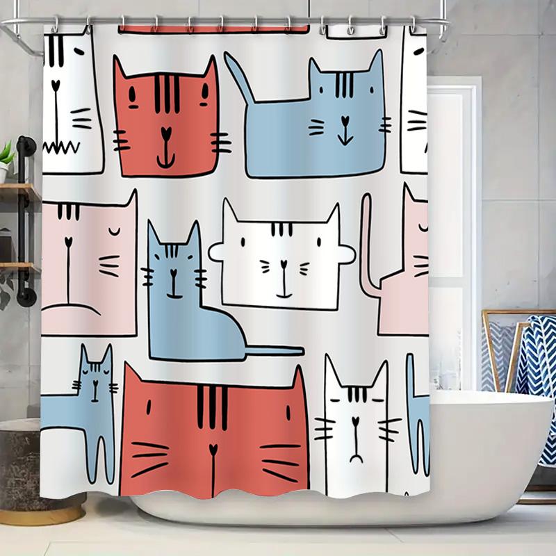 

Creative Shower Curtain Set Decorates Your Bathroom With A Touch Of Whimsy 180Cm (71) Length Cat Print Waterproof Shower Cover F W60H190(CM)-1 Pcs