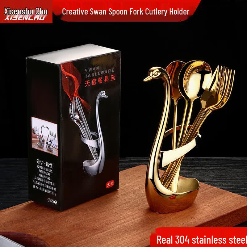 Stainless Steel Swan Fruit Fork & Spoon Set