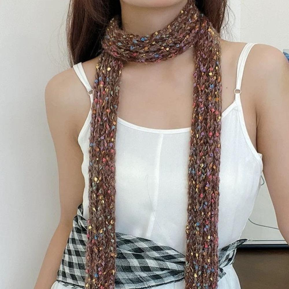 Y2K Style Long Narrow Scarves Harajuku Knitted Colorful Dot Shawl  Streetwear