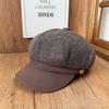 Temperament contrasting octagonal hat women's metal buckle newsboy hat British style splicing brim beret autumn versatile hat