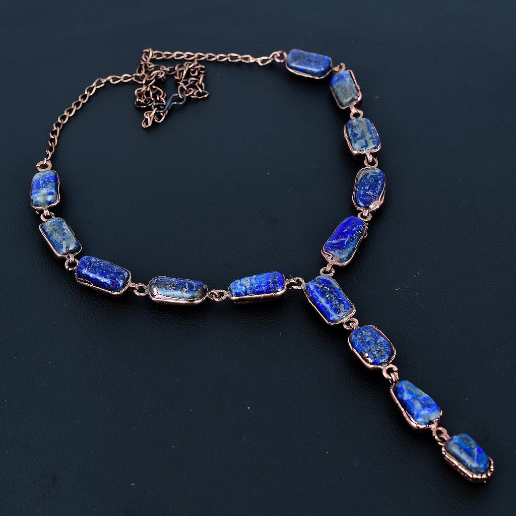Lapis Lazuli Necklace Handmade Jewelry, Copper Electroformed Necklace Designer Gemstone Jewelry Adjustable Chain Necklace Gift For Mom