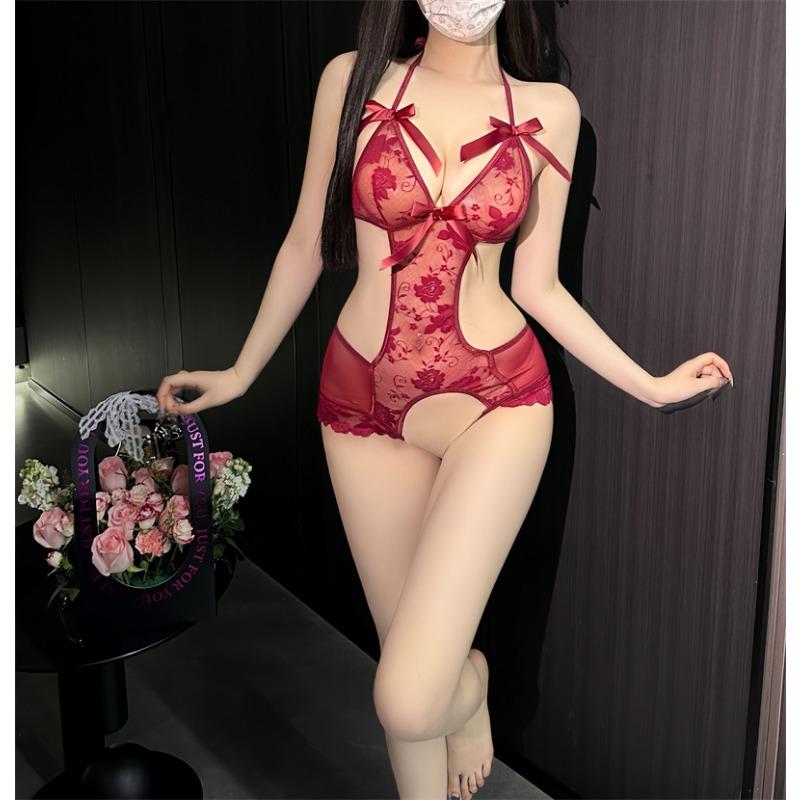 Bow One-piece Open Crotch Free Sex Underwear Sexy Suspenders Pure Desire Uniform Lace Seduction Pajamas 8
