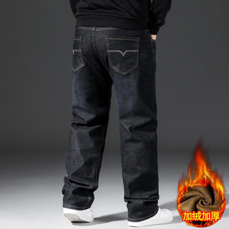 Größe 28-48 Herbst und Winter Neue Herrenjeans mit Übergröße und Samt, dick und mit erhöhter Elastizität, lockere Hose mit geradem Bein