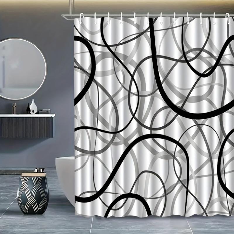 1 Stuk Zwart-Wit Onregelmatig Gestreept Patroon Douchegordijn, Machine Wasbaar Polyester, Geschikt Voor Badkamer Decoratie.
