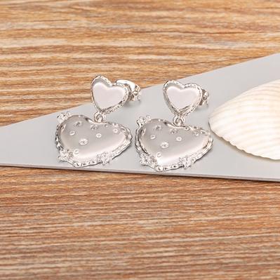 

Nidin New Fashion Heart Dangle Earrings for Women Elegant Shiny Rhinestone Crystal Bride Wedding Ear Jewelry Accessories Gift срібний
