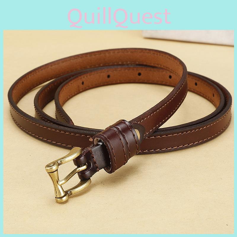 Genuine Leather Womens Narrow Belt With Metal Buckle For Dress And Casual Outfits