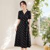 Women's V-Neck Floral Print A-Line Midi Dress