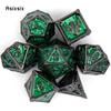 7 Pcs Black Green Skull Metal Dice Solid Metal Polyhedral Dice Set Suitable for Role-Playing RPG Board Game Card Game