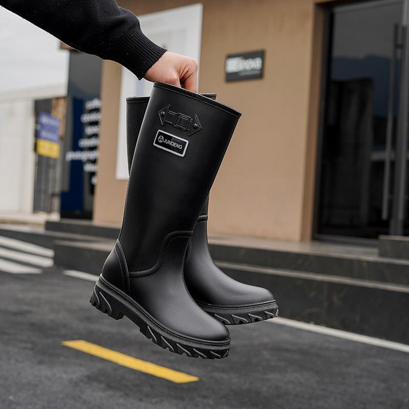 Fashion extra high wading women's boots long tube rubber shoes over the knee women's rain boots powder water boots dazzling black women