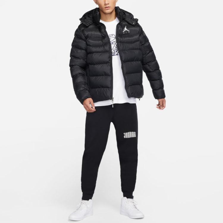 Air Jordan Solid Zip-Up Hooded Cotton Jacket Winter Men Outerwear Black DN3402-010