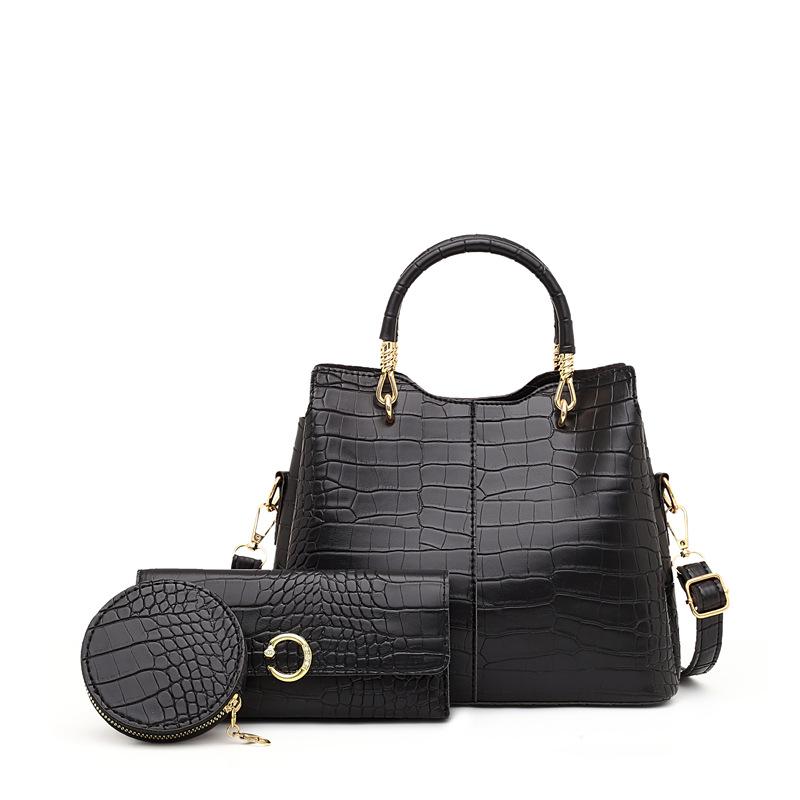 Women's bag new retro fashion crocodile pattern three-piece set mother and child bag large capacity portable shoulder crossbody