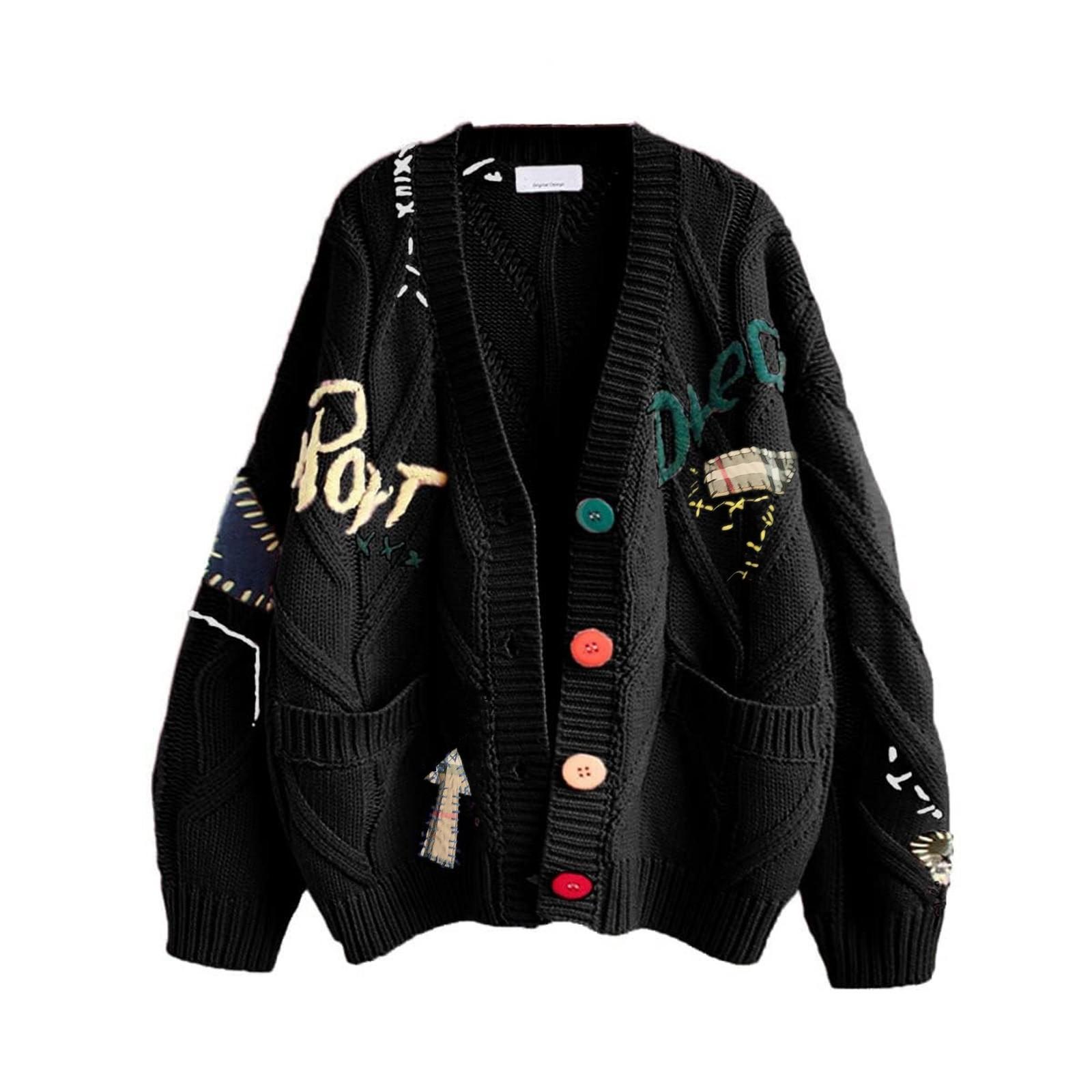 

Женская мода, повседневное повседневное пальто, свободный короткий вязаный свитер, топ, кардиган с ленивым ветром, свитер One Size чёрный