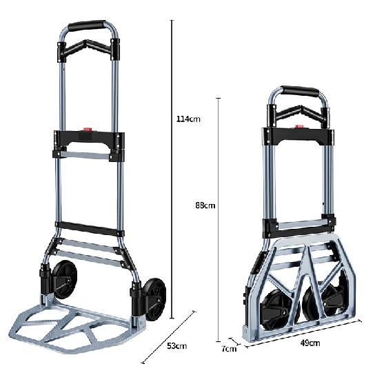 Folding Aluminum Hand Truck Dolly Cart 150KG Capacity Heavy Duty Two-Wheeled TPR Wheels Industrial Cargo Handling Storage