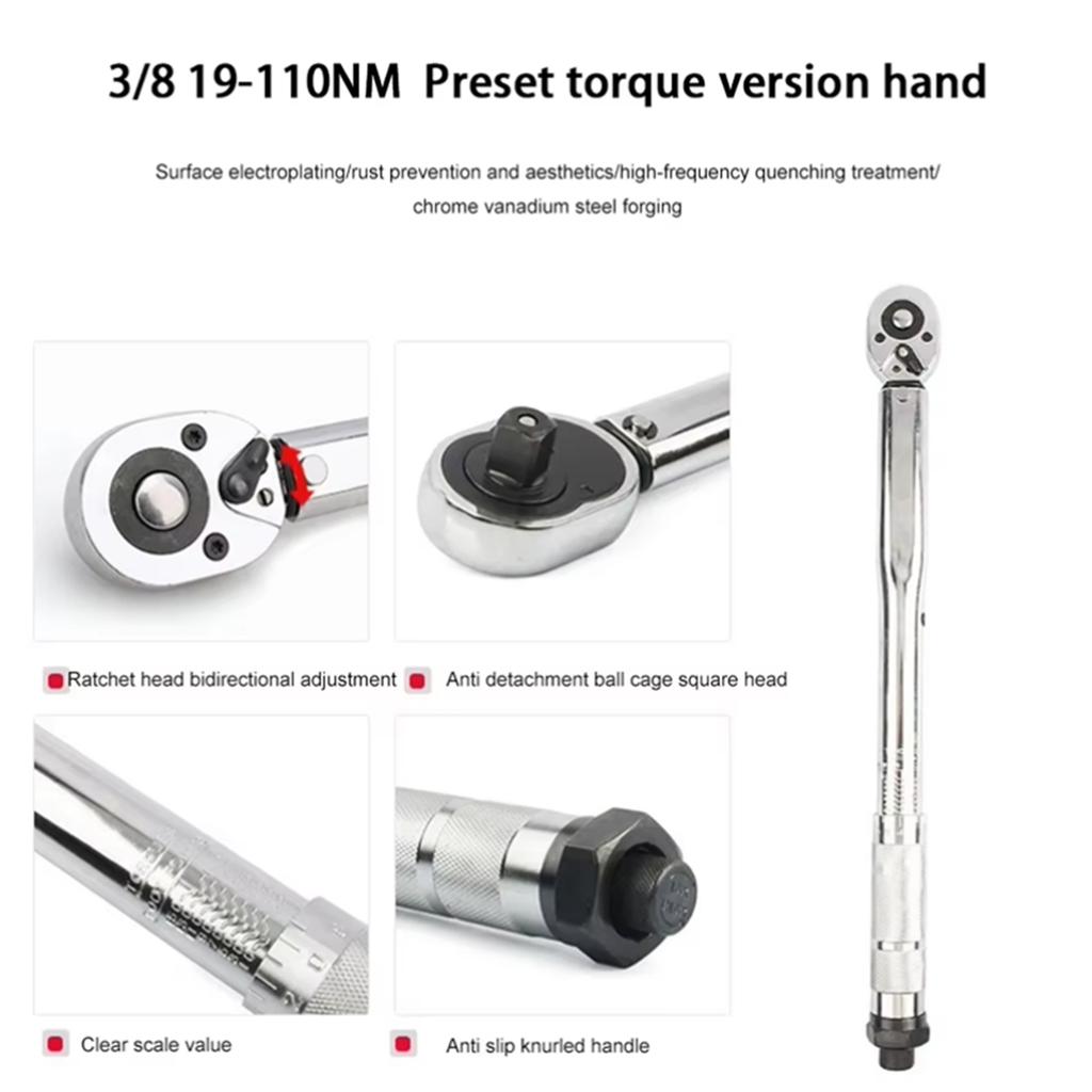 2025+ 19-110N.M Precise Torque Wrench Reversible Ratchet Key 3/8Inch Adjustable Square Drive Spanner Precise Preset Car Repair
