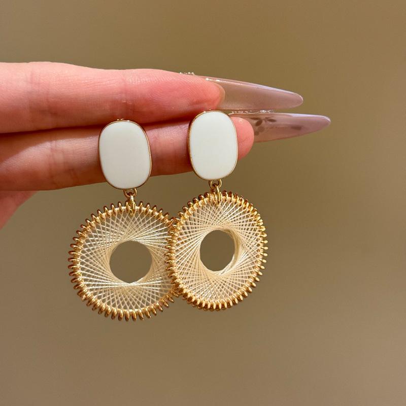 Grid pattern circle earrings stud earrings women s vacation style fashion earrings