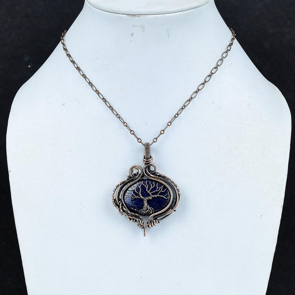 Lapis Lazuli 999 Copper Wire Wrapped Pendant, Handmade Gemstone Tree Of Life Pendant Jewelry, Gifts For Wife Brand New Pendant