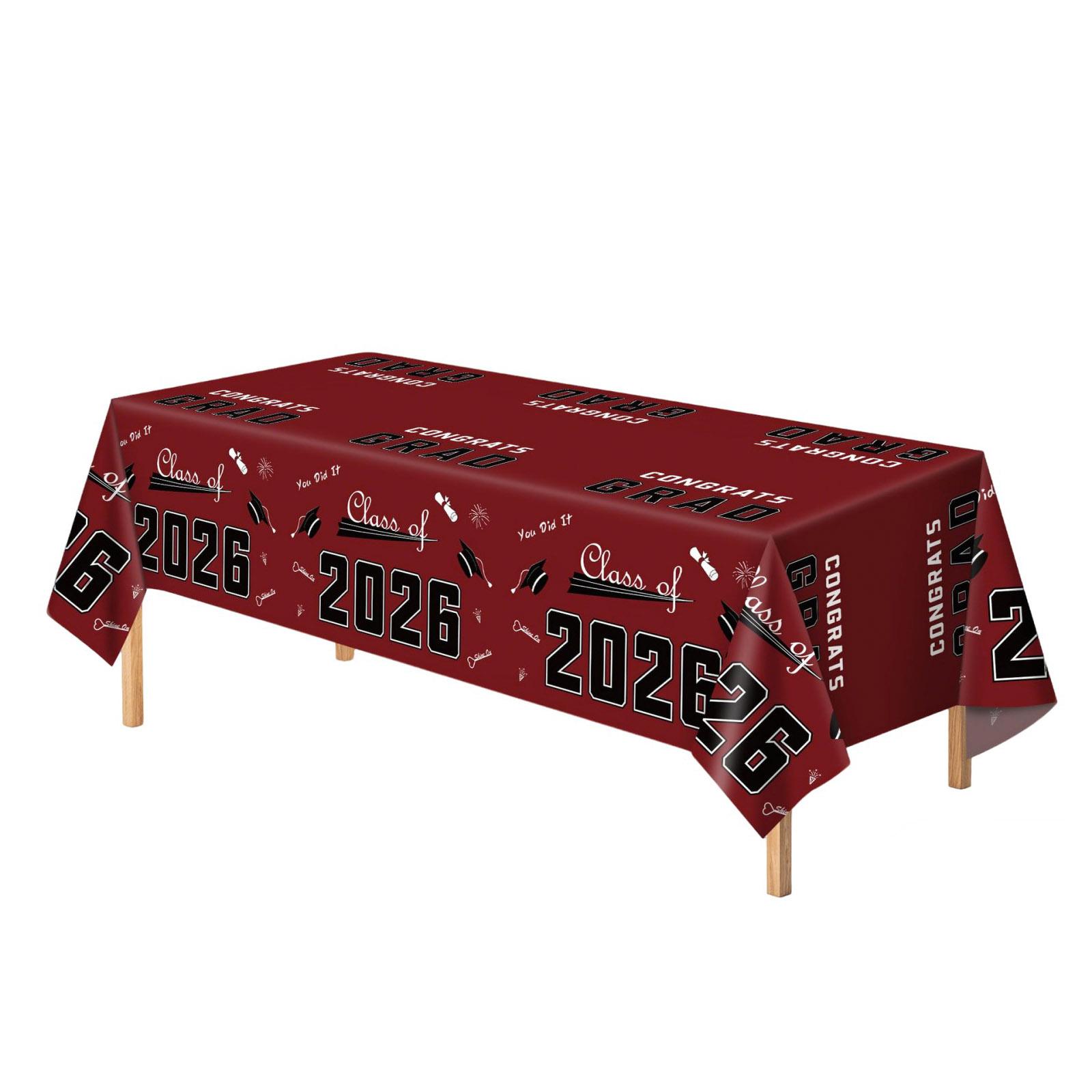 Graduation Party Tablecloth 60x60 Inches Graduation Theme Table Cover Class of 2026 Party Decoration Disposable Plastic Tablecloth One Size