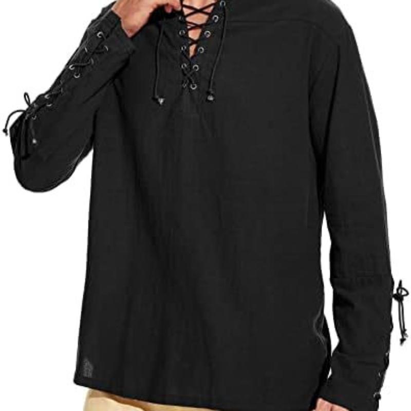 

Середньовічний костюм для косплея Nordic Viking Pirate Fashion Чоловіча пов язка з довгим рукавом Ренесансна сорочка Лицарська панк чоловіча сорочка воїна 3XL чорний