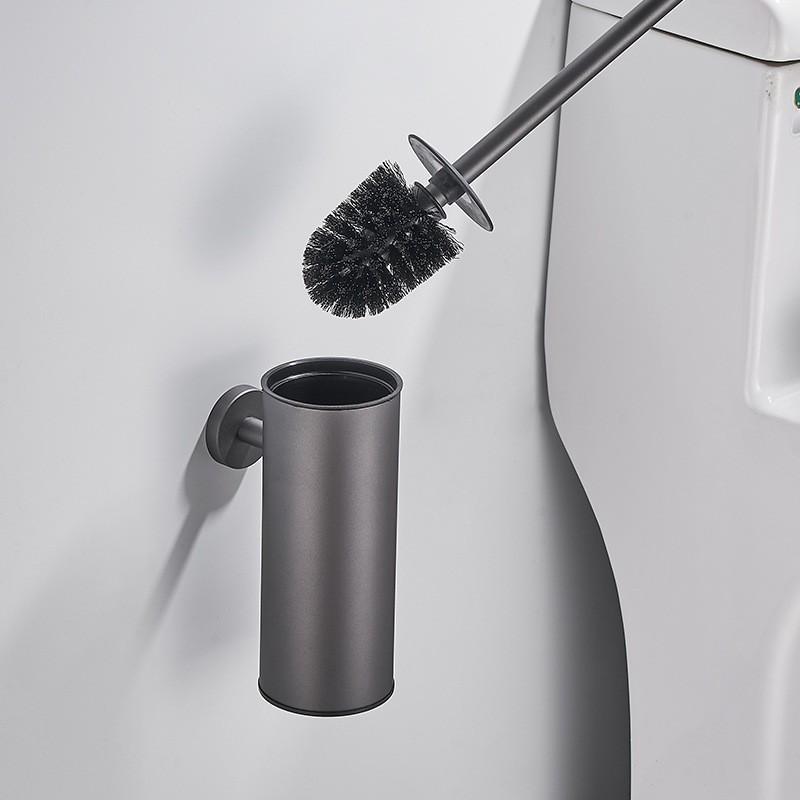 Schwarzer WC-Bürstenhalter mit Bürste, Edelstahl, graues Set zur Reinigung von Badezimmer-WC-Bürsten