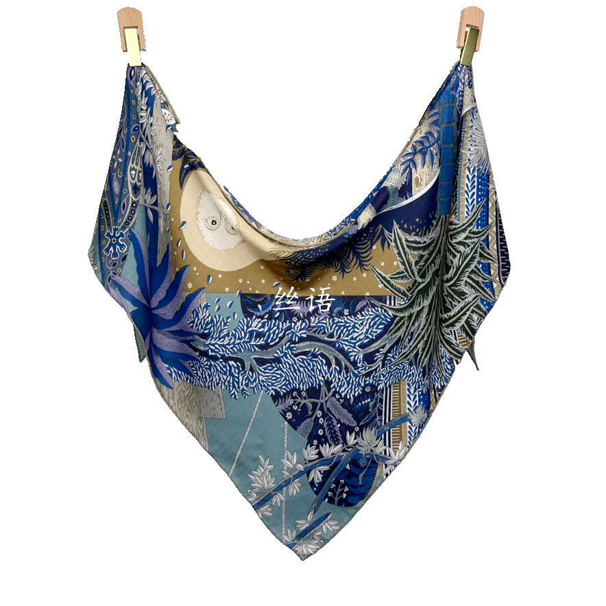 Silk Wool Triangle Scarf: Midsummer Night Mulberry Silk Shawl