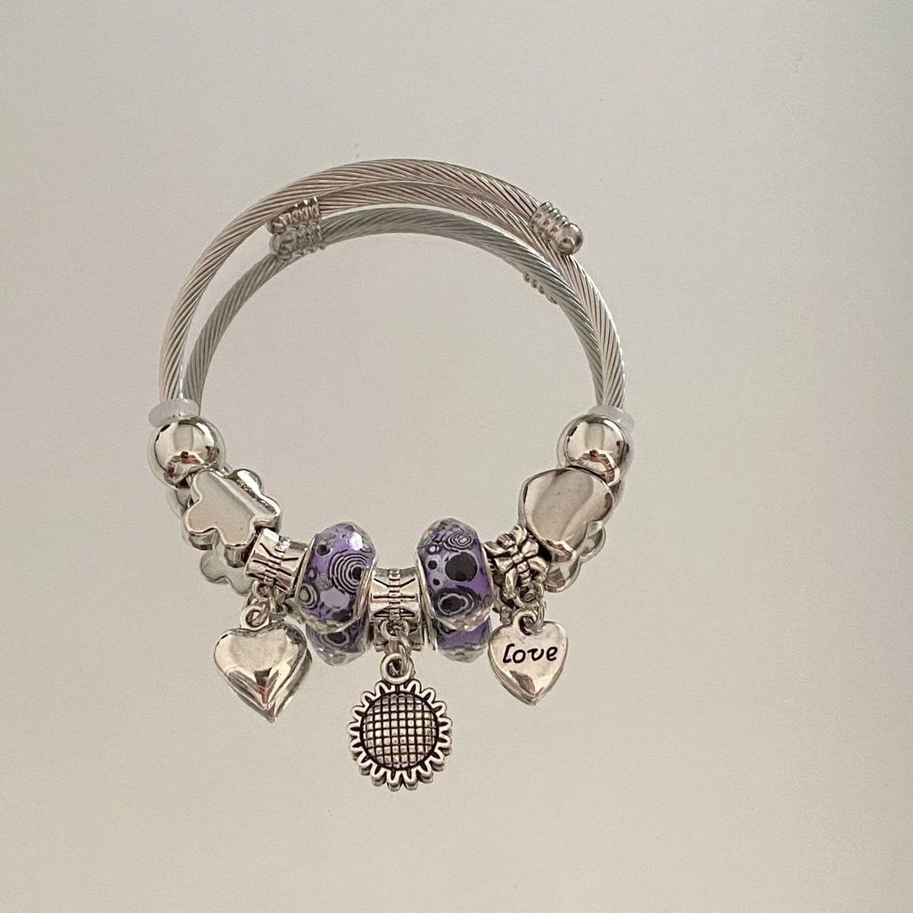 Panjia Dora Women's Stainless Steel Beaded Bracelet - European American Versatile Luxury Jewelry