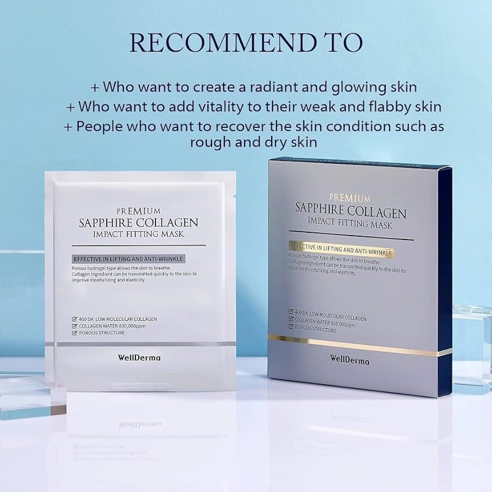 WellDerma Premium Saphir Kollagen Impact Fitting Maske 25g x 4 Stück / Anti-Aging, Feuchtigkeitsspendend, Koreanische Kosmetik, K-Beauty