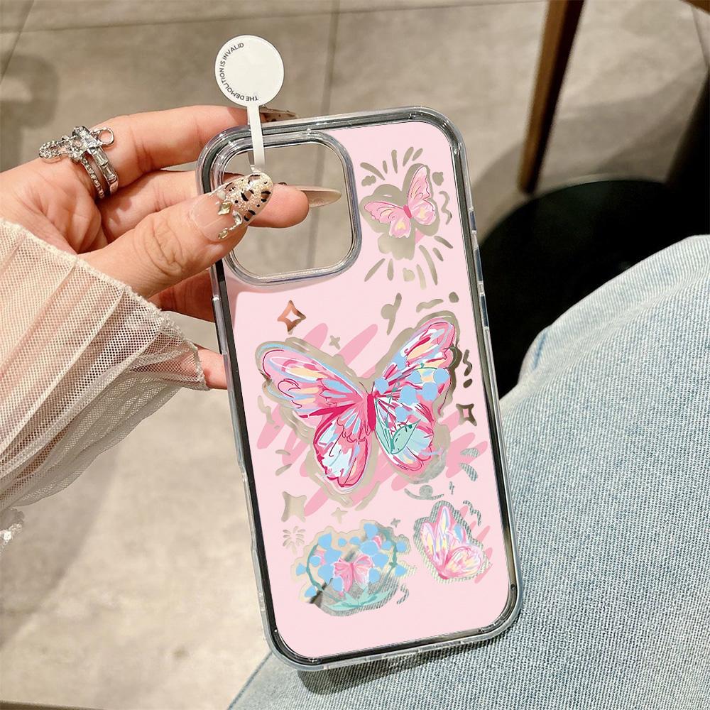 INS Butterfly Phone Case For iPhone 16 Pro Case iPhone 17 15 11 12 13 14 Pro Max 2 IN 1 Candy Color Soft Shockproof Bumper Cover