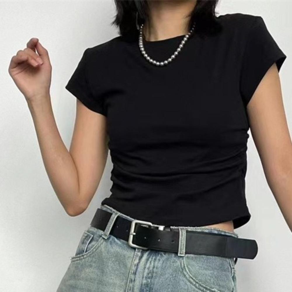 

Basic Slim T Shirt Round Neck Y2k Crop Tops Fashion Short Sleeve Tees Shirts Woman M білий