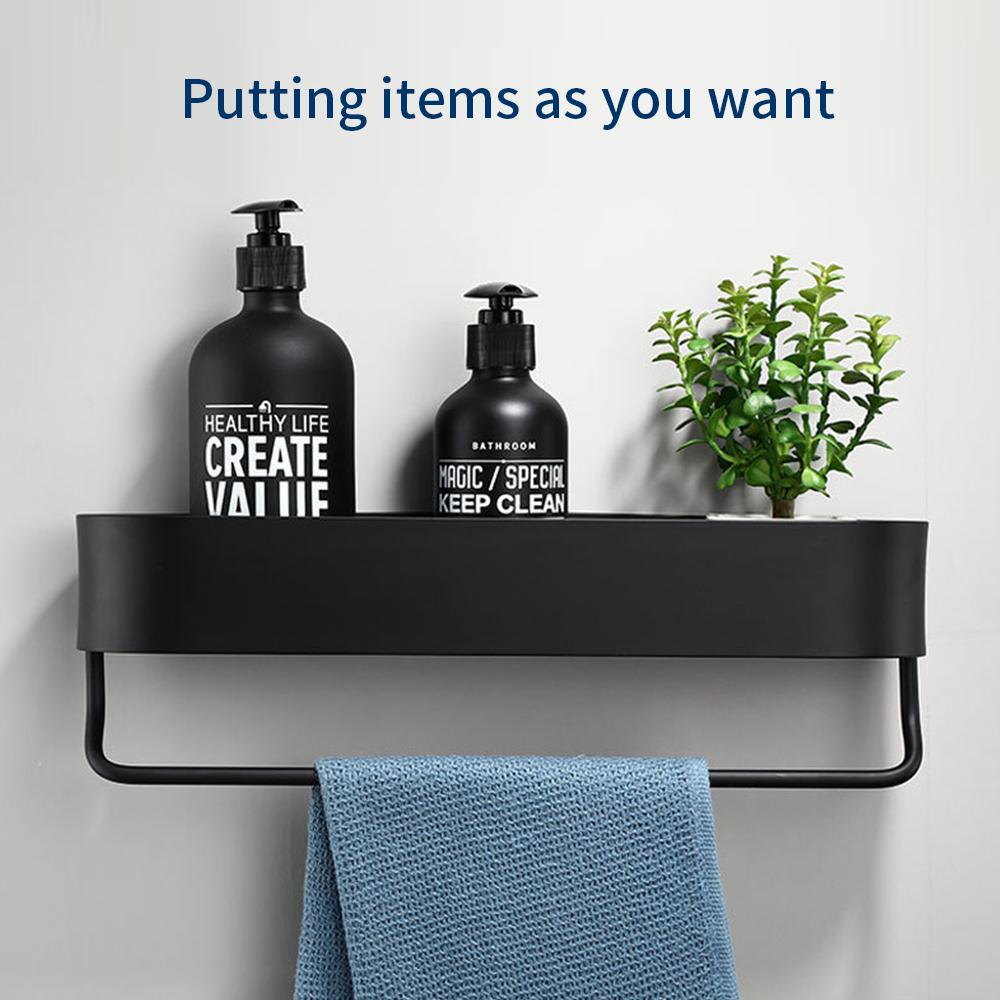 Yafei5303 Wall Mount Rack Towel Shelf Metal Storage Bathroom Organizer Shelf No Drilling Home and Kitchen Storage Rack