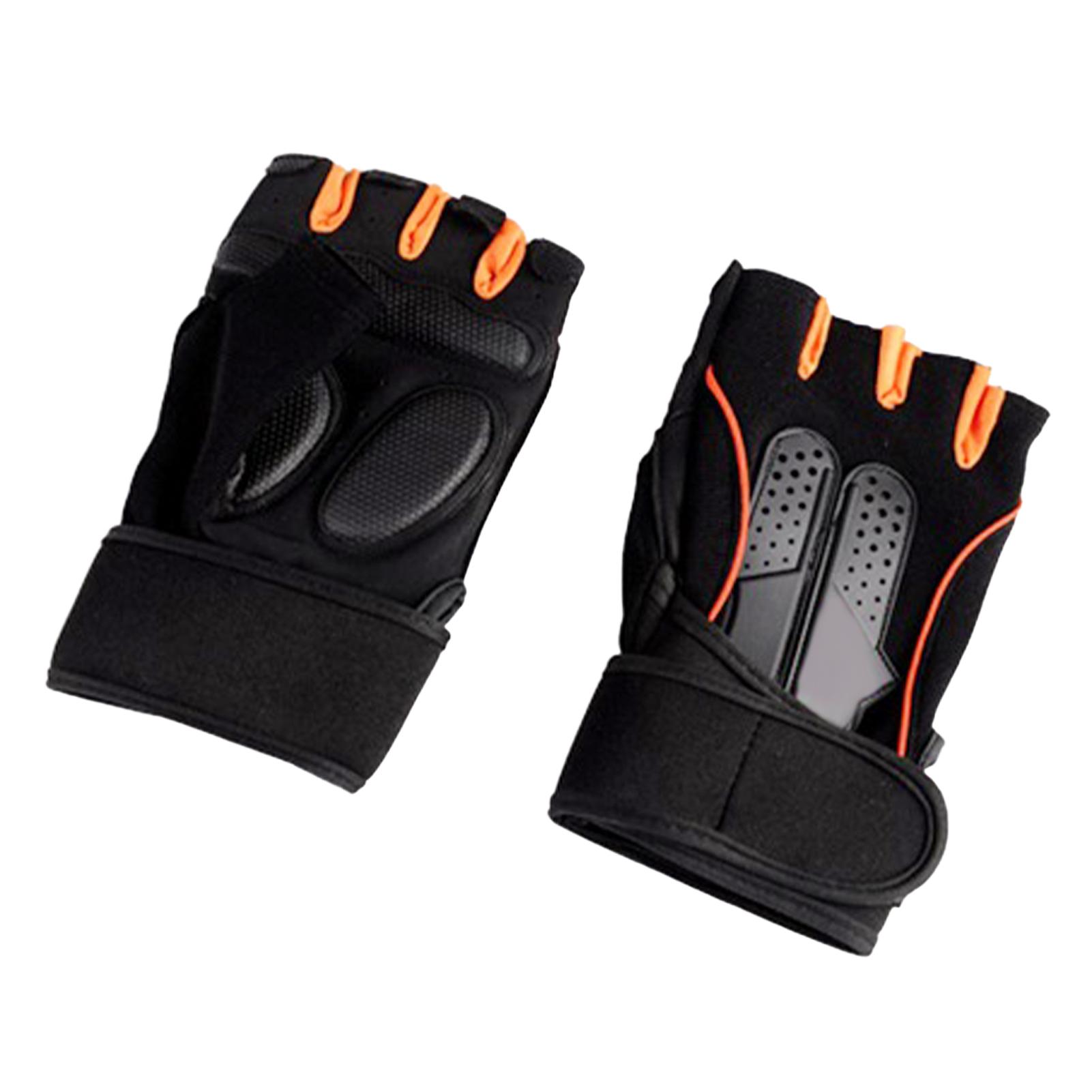 

One Pair Sports Gym Gloves Non Slip Black Orange Half Finger Gloves for Workout Exercise XL