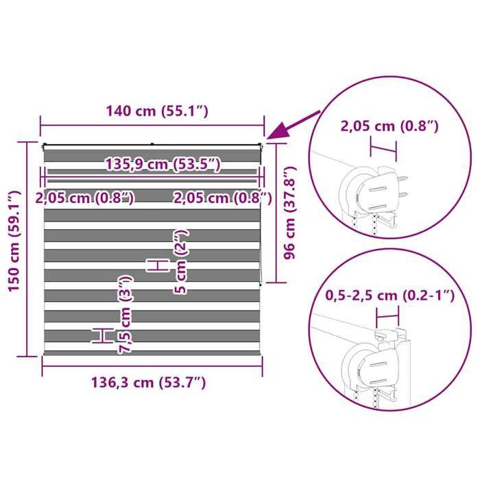 VidaXL Store zèbre gris foncé largeur du tissu 135,9 cm polyester, store à enrouleur zébré, store zébré pour fenêtre, store 4014139