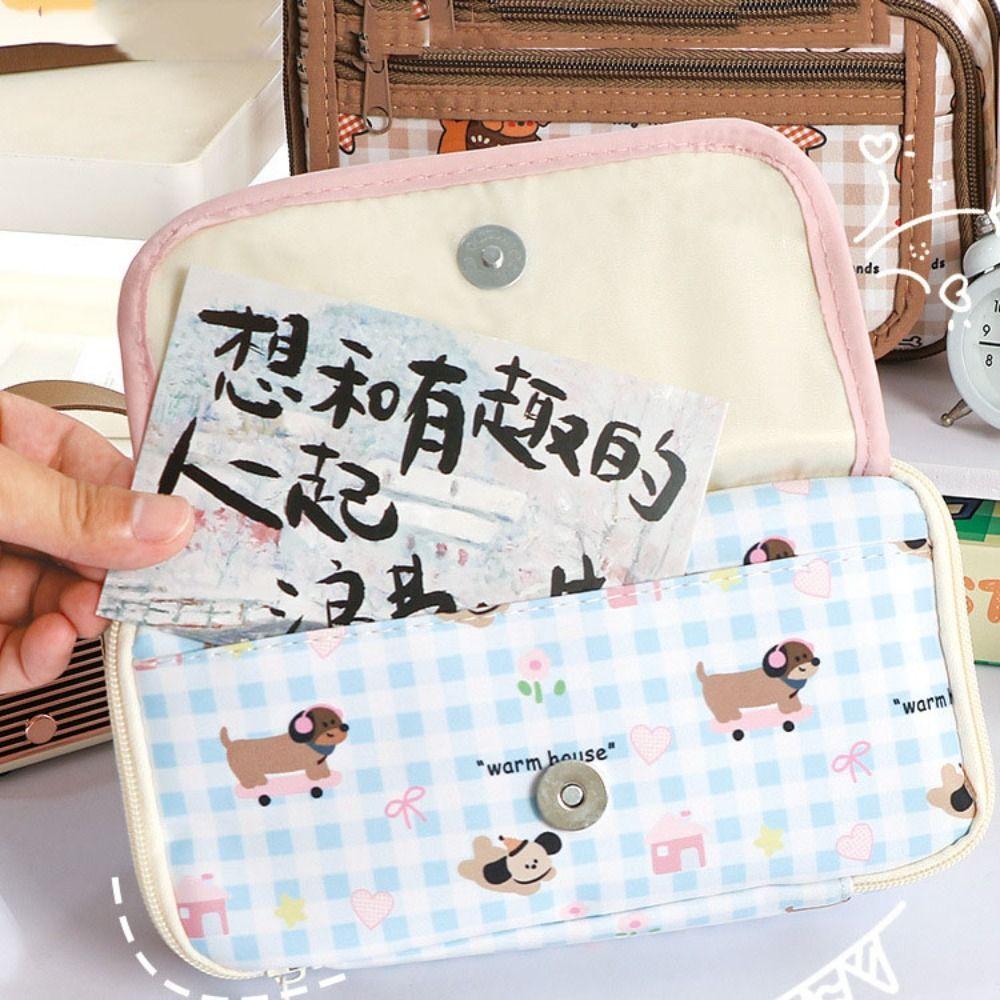 Large Capacity Stationery Bag Zipper Pen Pencil Case Badge Pouch Kawaii Pencil Bag  Student