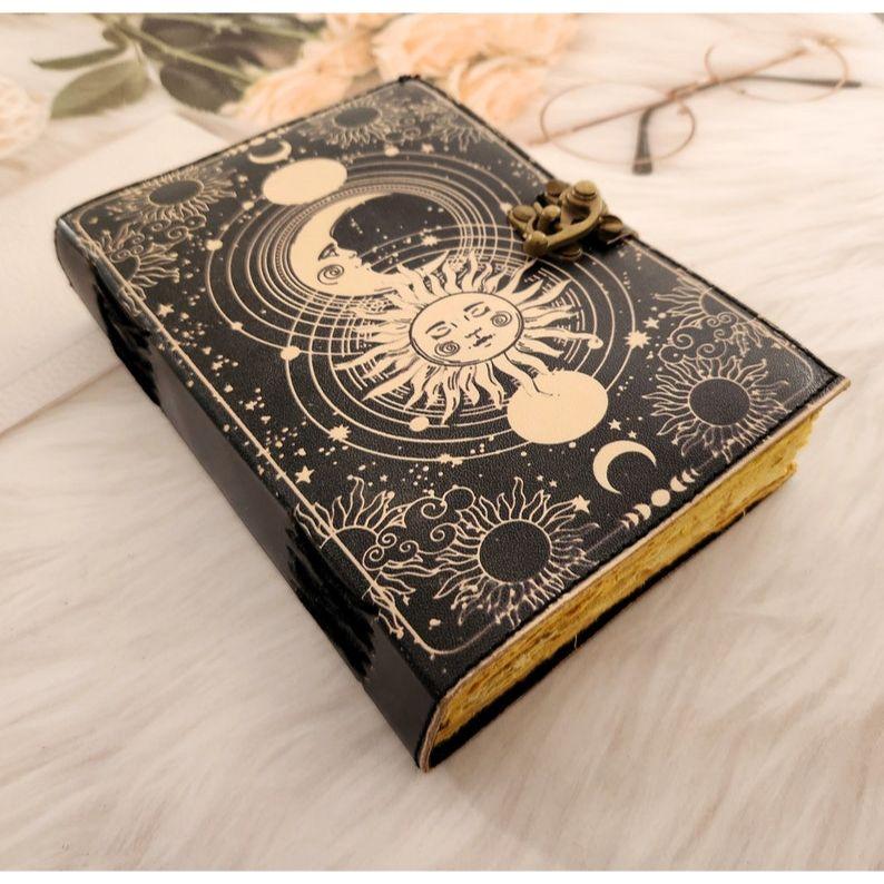 Sun & Moon Leather Journal, Sketchbook, Leather Dairy, Notebook, Wedding gift, Dream Journal, Wedding guest book, Personalized Gift.