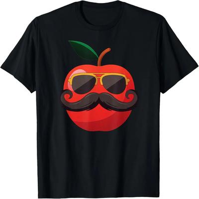 Apple Mustache Face Funny Cool Apple Fruit With Mustache T-Shirt