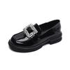 Loafers Round Head Rhinestone Square Buckle Thick Bottom Thick with Soft Bottom Single Shoes Female Small Leather Shoes