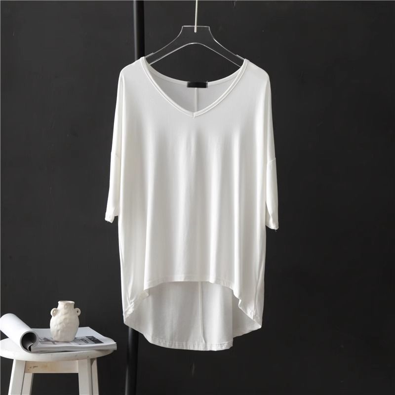 V-neck Undershirt Women's Five Quarter Sleeved T-shirt Summer Thin Plus Size Loose Sleepwear Mid Sleeved Korean Top