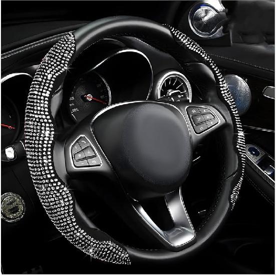 2 PCS Steering Wheel Cover, Segmented Car Wheel Covers With Crystal Rhinestones, Non-Slip Protector Bling Sparkly Decoration For Most Steering