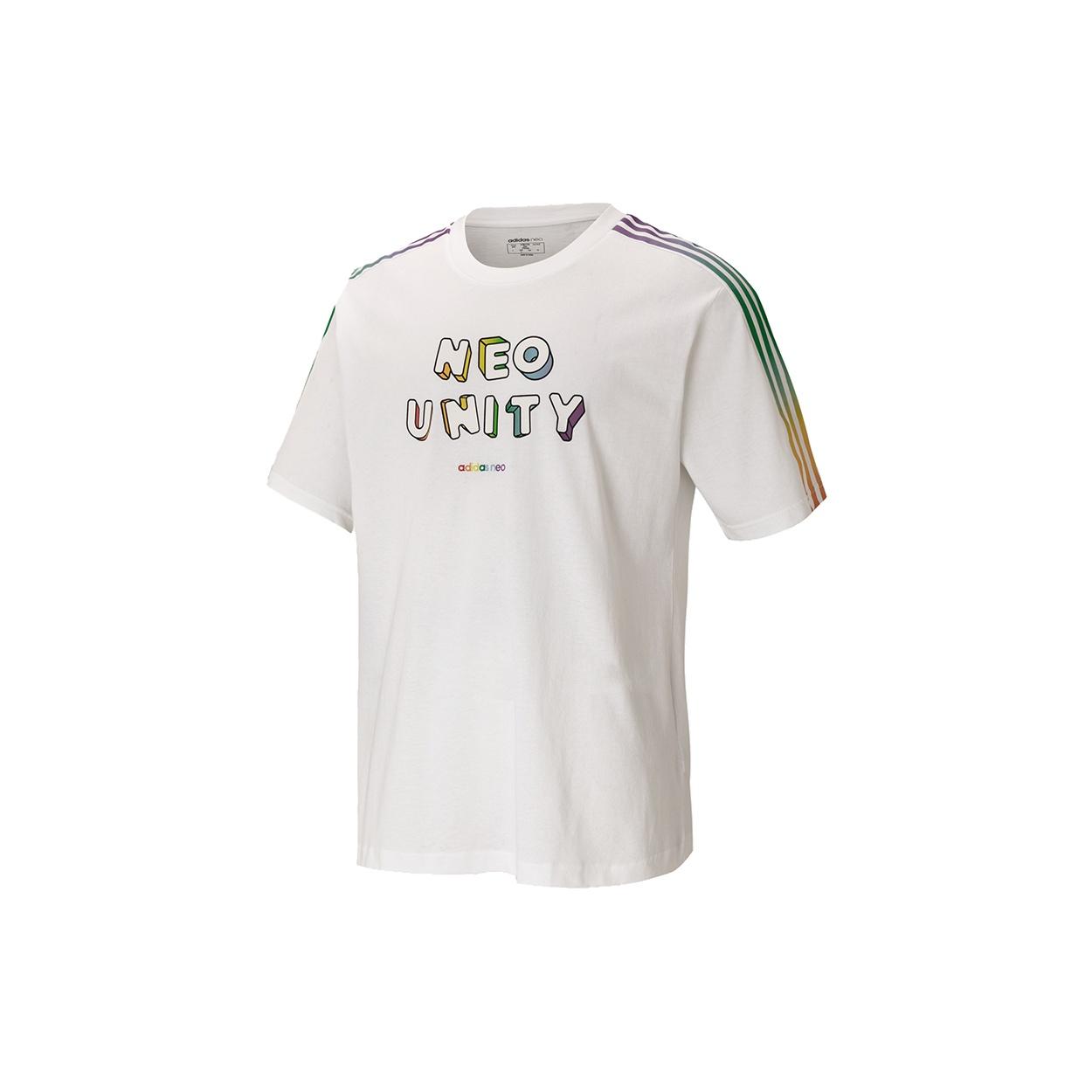 adidas neo U Pd Tee2 Gradient Stripe Alphabet Printing Knit Sports Short Sleeve White Men s H65032 L
