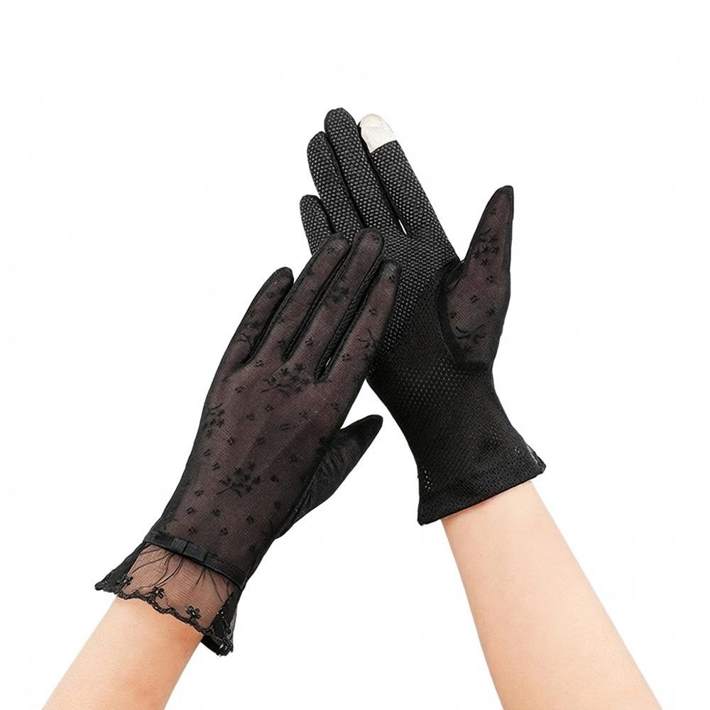 Fashion Lace Sunscreen Gloves Anti-Slip Thin Ice Silk Gloves Skirt Edge Sun Protection Anti-UV Gloves for Women Female Lady