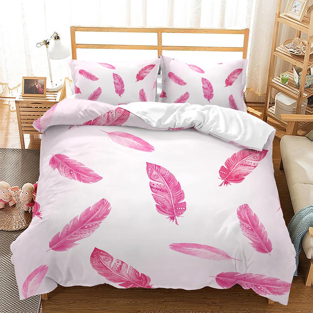 Bedding, Feather Chart Digital Printing Three-Piece Set, Quilt Cover Sheet Kit