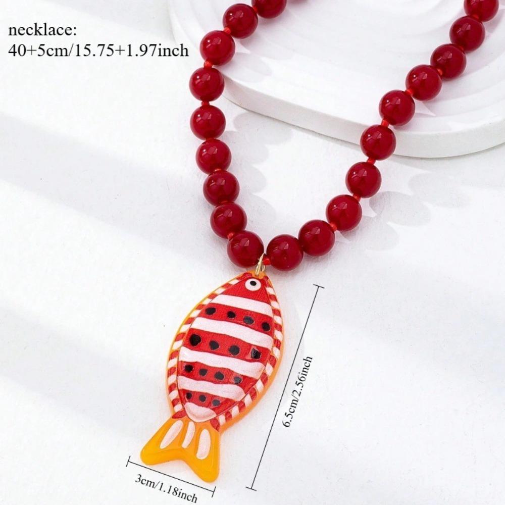 Handmade Beaded Necklace Childishness Design Boho Necklace Crab Pendant Necklace Jewelry Gifts Fish Pendant