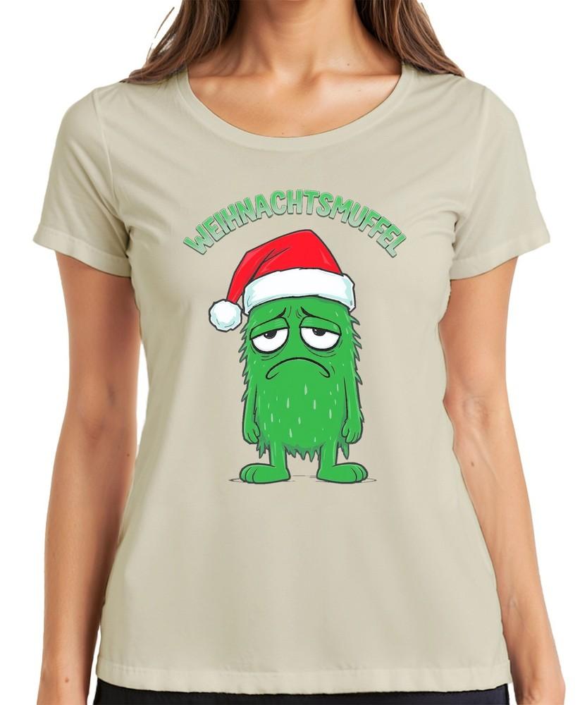 Christmas Muffin Xmas Gift Funny Green Monster Hat Ladies TShirt