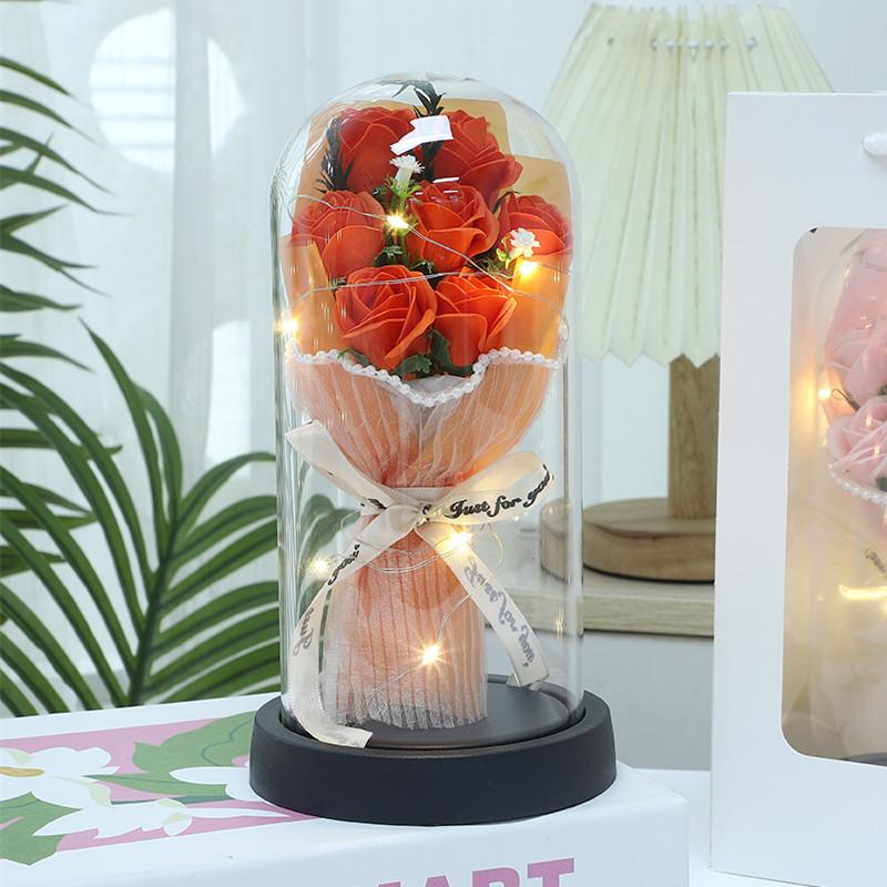 Eternal flower rose soap bouquet practical luminous ornament birthday gift acrylic cover Valentine's Day for boyfriend and girlfriend