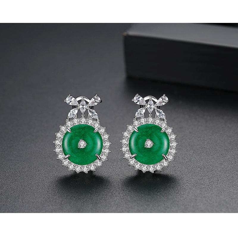 WWJ Exclusive Design Green Clear Zirconia Jewelry Round Stud Earrings