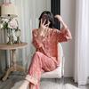 New silk pajamas women's long-sleeved cationic ice silk loungewear set can be worn outside imitation silk women's casual two-piece set
