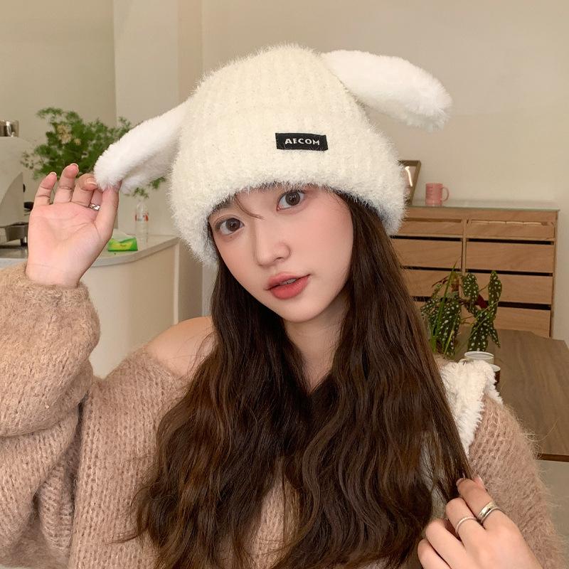 

Осенне-зимняя шапка женская с милыми щенячьими ушками, вязаная шерстяная шапка, зимняя теплая студенческая шапка с защитой ушей от холода One Size